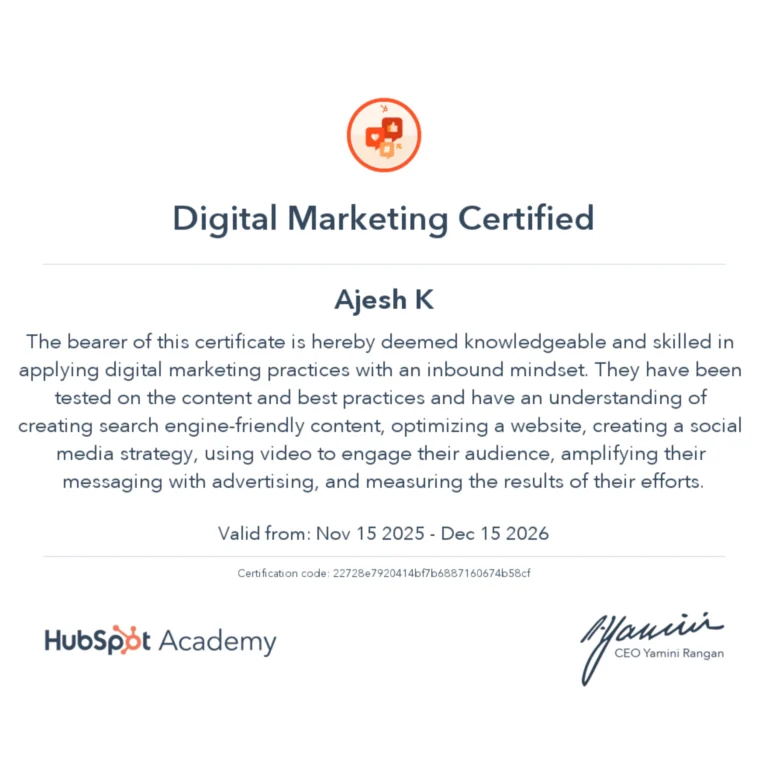 HubSpot digital marketing certificate