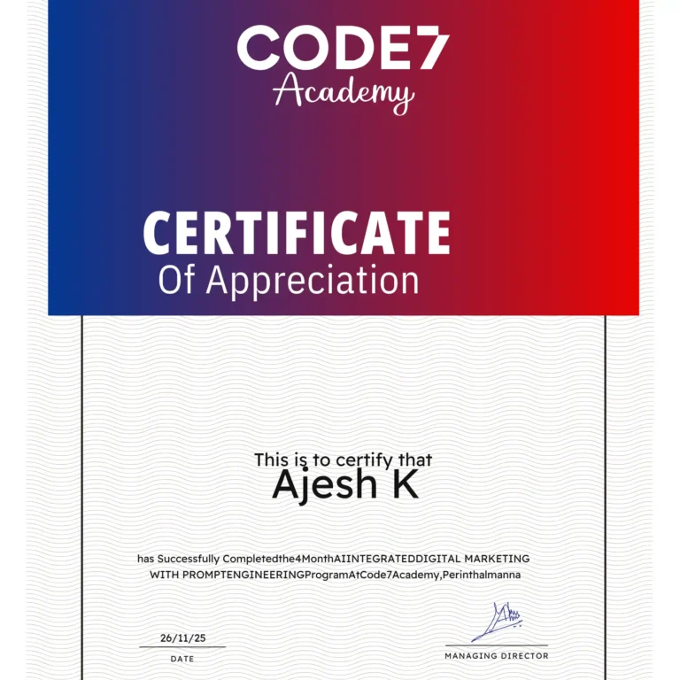 Code7 digital marketing certification